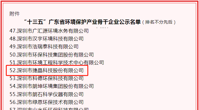 喜訊！捷晶科技獲“‘十三五’廣東省環(huán)境保護(hù)產(chǎn)業(yè)骨干企業(yè)”認(rèn)定
